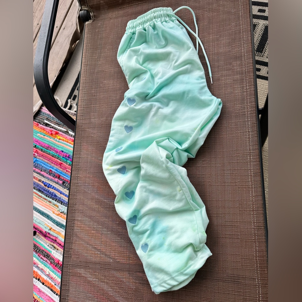 Aqua Tie-Dye Printed Heart Pants